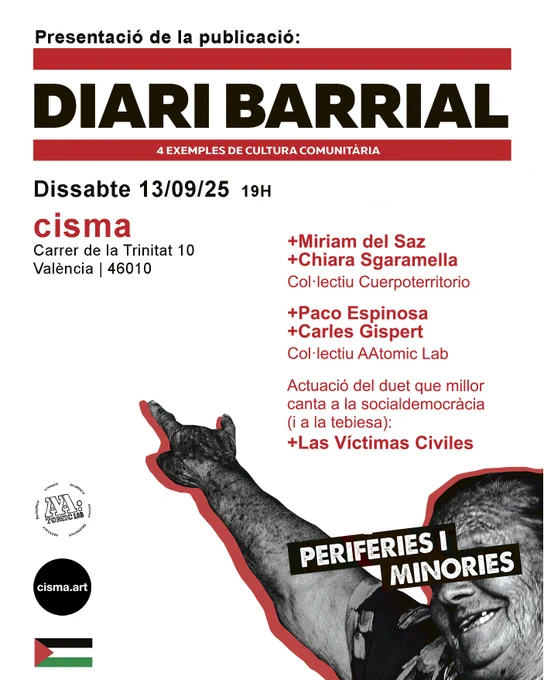 Diari Barrial recull cinc anys de processos comunitaris i culturals al barri de #LaSoledat, nascut arran de les XII Trobades d’ Arquitecturas Colectivas.net. Inclou projectes com el Festival de videoart feminista de La Soledat o “#64 cases” pel dret a l’habitatge, a més de textos d’activistes i investigadors, un mapa d’accions i un suplement històric de Catalina Martorell. L’edició ha estat a càrrec d’Anna Pinotti, amb fotografies de Miquel Julià Julià i disseny de Juanmi Bauzá, i compta amb col·laboracions de Santiago Eraso Beloki, Margalida Maria Ramis, Ricardo Antón, Catalina Martorell, David Juárez i Isabel Martín.
Participen també en la presentació Cuerpoterritorio, col·lectiu format per Estela de Frutos, Miriam Del Saz i Chiara Sgaramella. Des de fa deu anys combinen art, investigació i pedagogia crítica des d’una perspectiva ecofeminista