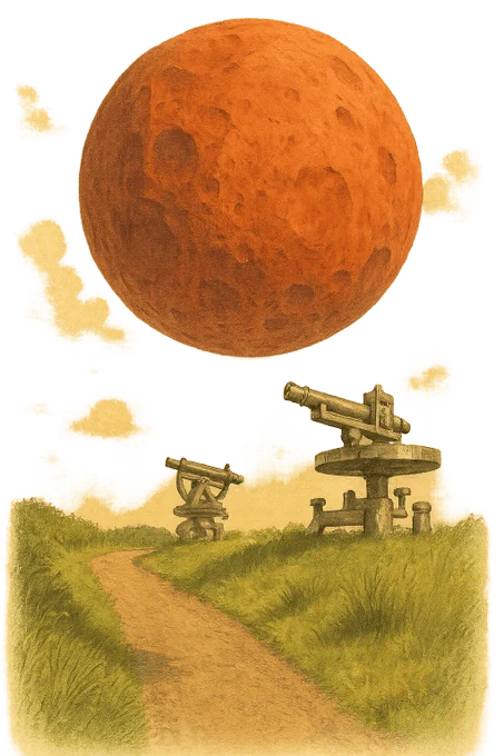 The red planet passing over Consett, County Durham for The Day the Sky Went Red -  A Fictional Tale By John Hunter