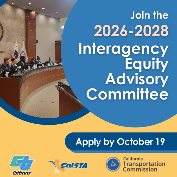 Text over image of a public meeting: Join the 2026-2028 Interagency Equity Advisory Committee. Apply by October 19.