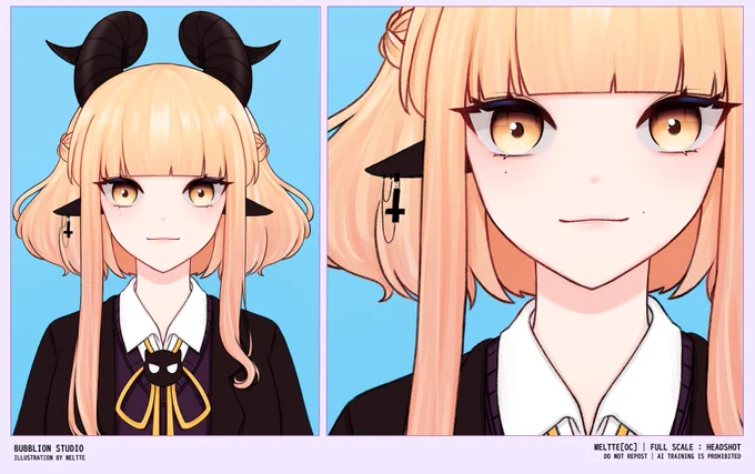 Illustration of Meltte in school photocard style.