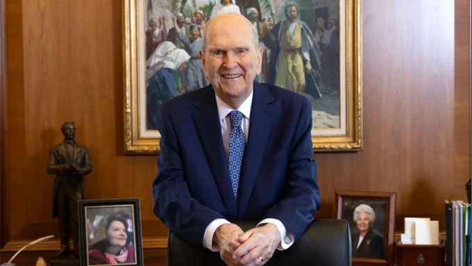 President Russell M. Nelson of The Church of Jesus Christ of Latter-day Saints stands at his desk in his office in the Church Administration Building in Salt Lake City, Utah, on Sunday, September 7, 2025.Photo by Jeff Allred, courtesy of Church News.