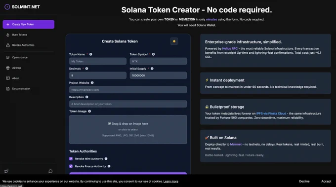 We are Solmint.net a solana token creator, mint your token easy, fastly or create your own token launch platform on solmint.net