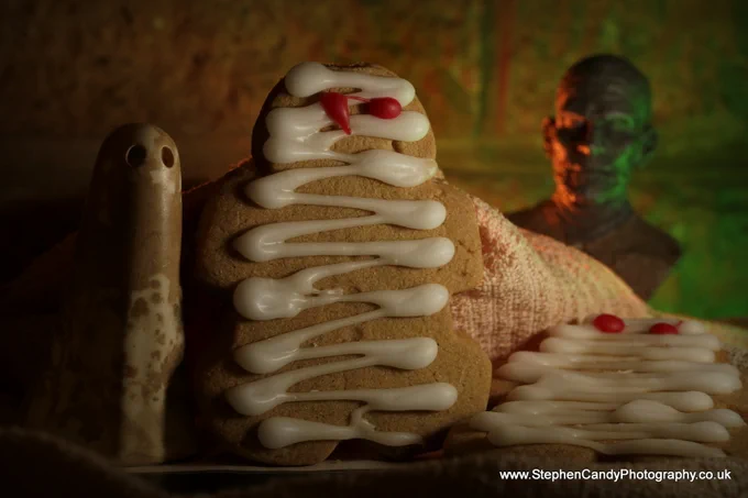Coughlans "Mummy" Gingerbread with a York Ghost and a bust of The Mummy from the Universal Monsters films.