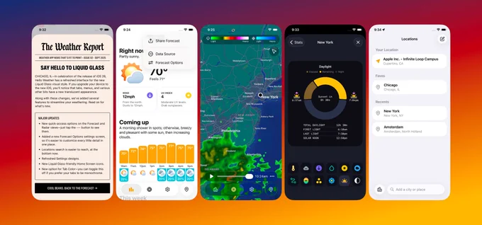 screenshots of Hello Weather, now more glassier