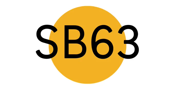 Black text 'SB63' centered on a solid orange circle with a white background.