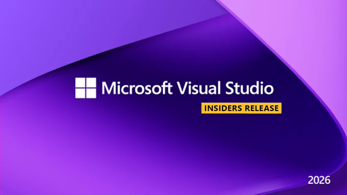 spot art. text reads: Microsoft Visual Studio 2026 Insiders Release