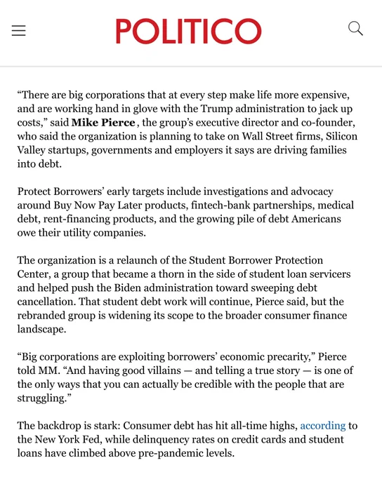 Screenshot of this Politico Morning Money https://www.politico.com/newsletters/morning-money/2025/09/09/democrats-and-the-politics-of-household-debt-00551692
