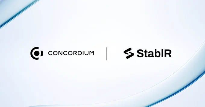 Concordium and StablR logos side by side, announcing their partnership to bring EURR and USDR to PayFi.