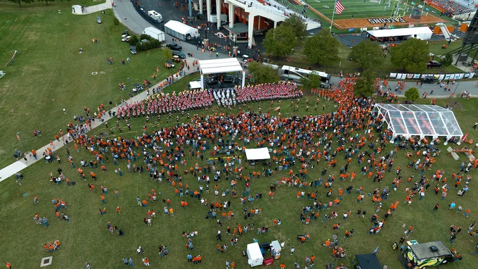 Aerial view of concert by the Doyt 