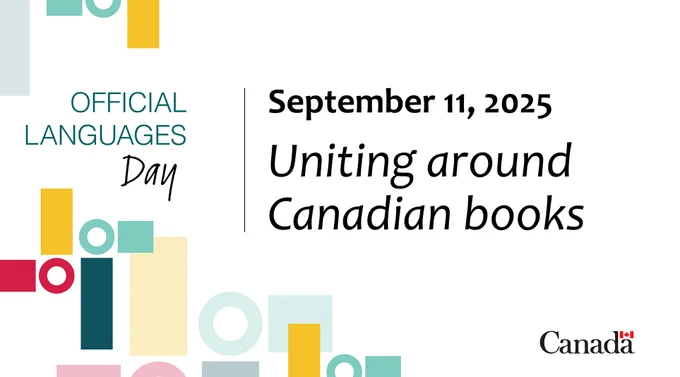 An image showing square, rectangle and circle shapes in different color on the left side of the image. On the right side, text on the image: September 11, 2025. Uniting around Canadian books. 