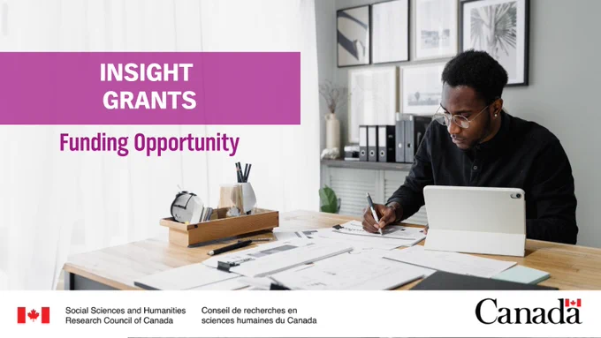Insight Grants. Funding opportunity. 

A person sitting at a desk writing.