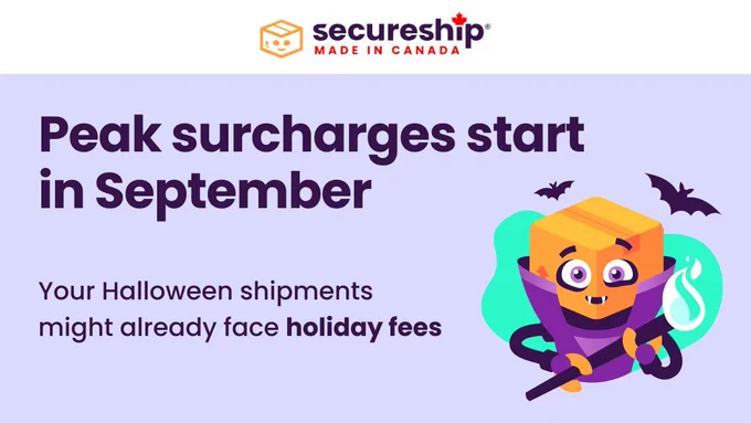 Peak surcharges start in September.’ Subline: ‘Mid‑Sept to Mid‑Jan (varies by carrier
