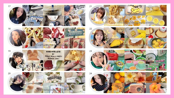 17. kya
18. leesol
19. sui
20. karina
21. jiyu
22. haewon
23. jo yuri
24. asa