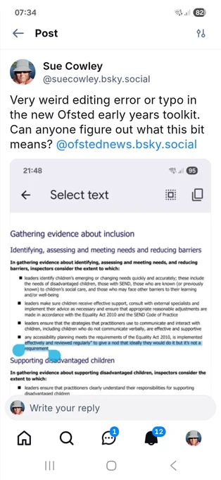 Extract from the new Ofsted toolkit with an editing error. It looks like some commentary text has been left in. 