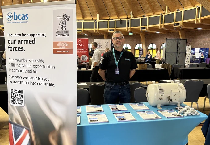 Nigel Palmer, chair of the BCAS armed forces working group pictures at the BCAS stand at the careers transition partnership employment fair in Southampton on the 10th September 2025