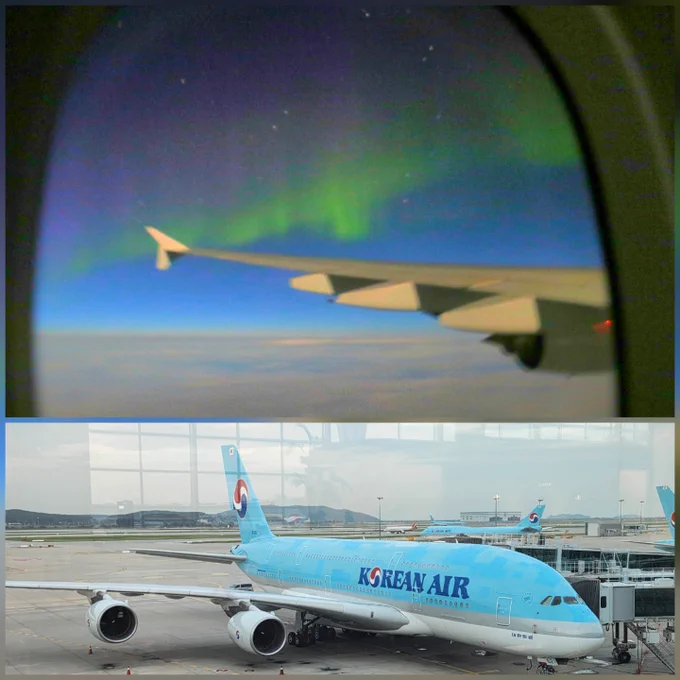 View of the Northern Lights from an airplane window - 

Korean Air flight KE 81 from Seoul to New York 


#nycphotographer  #spaceweather 
#astrophotography  
#earthskyscience #nightphotography

#northernlights  #auroras  #auroraborealis  #a380 #alaska 

@koreanairworld

#koreanairworld

@koreanair


#seoul 

#aviationphoto 
#airplane 
#aviationgeek 
#flightdeck 
#planelovers 
#planegeek 
#airplanephotography
#airlines #aviation4u 
#plane_vue
#planeview 
#airplanewindow 
#airplaneview 
#airplanepictures 
#fromthesky 
#wingview 
#sky_lovers

