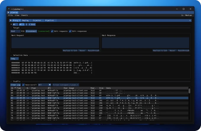 The proxy view for PipeTap, a Windows Named Pipe Analysis Tool