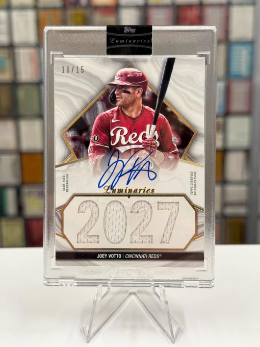 2022 Topps Luminaires Hit Kings Autographed Relic Card
Joey Votto, Cincinnati Reds
No. 5 active career hits total (10/15)