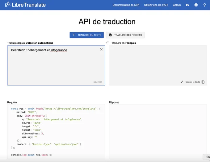 Interface libre translate