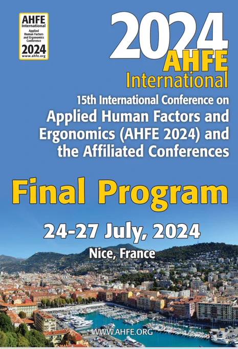 Program cover 2024 AHFE conference in Nice France. Text overlay on picture of Nice harbor.