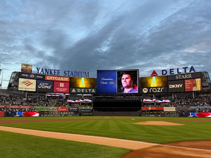 Moment of silence at Yankee Stadium for Charlie Kirk. 