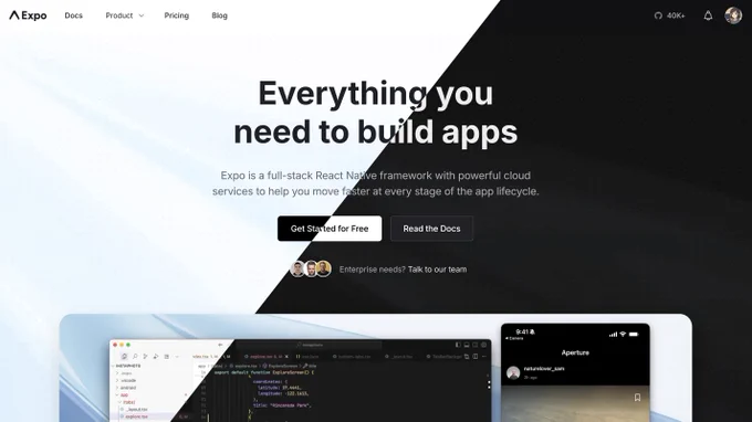 Everything you need to build apps. Expo is a full-stack React Native framework with powerful cloud services to help you move faster at every stage of the app lifecycle.
