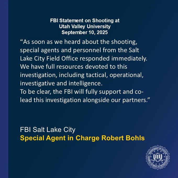 FBI statement on shooting at Utah Valley University