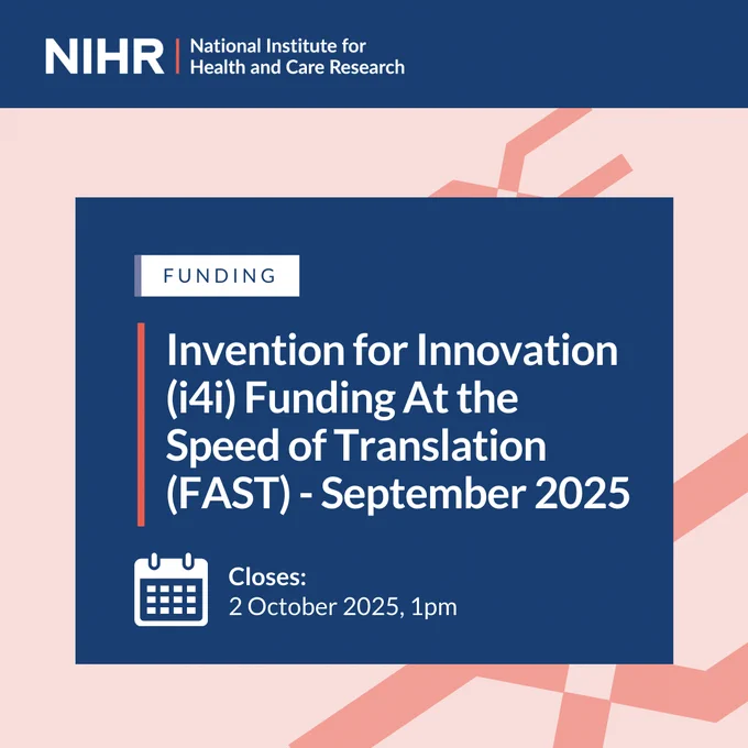 Funding
Invention for Innovation (i4i) Funding At the Speed of Translation (FAST) - September 2025
Closes:
2 October 2025, 1pm 