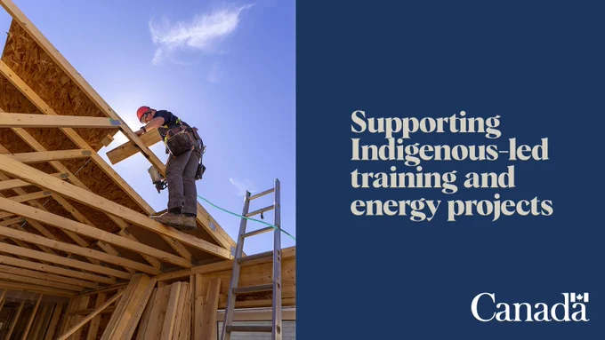 Framer builds a home with text overlay “Supporting Indigenous-led training and energy projects”.