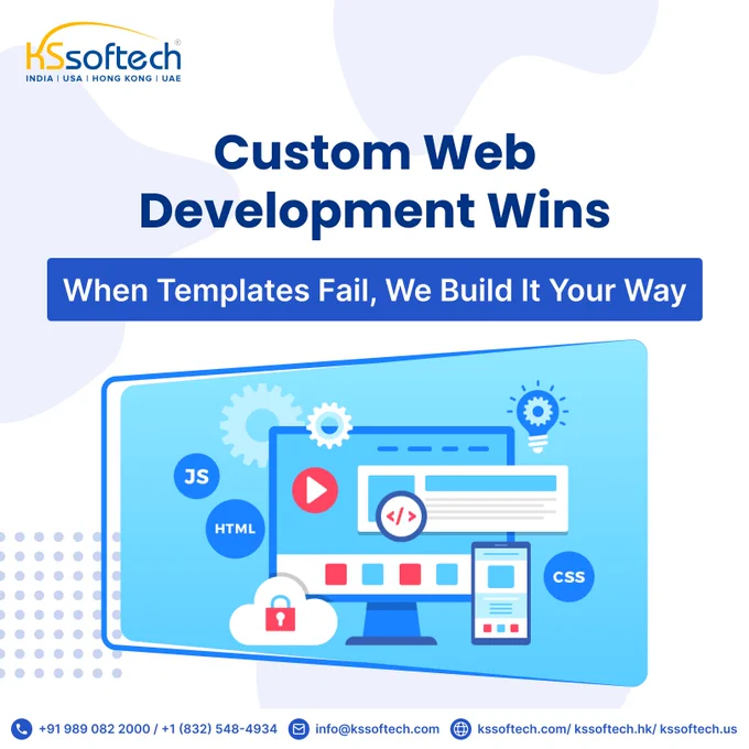 🚀 Custom Web Development Wins! When Templates Fail, We Build It Your Way. 🚀
 
Every business is unique—your website should be too. Templates may be quick, but they can’t capture your brand’s true identity. That’s where we come in.
 
At KS Softech, we design and develop websites tailored to your goals, built for performance, and crafted to stand out. No cookie-cutter layouts—just digital solutions made for YOU.
 
✨ Ready to go beyond templates? Let’s build your vision together.
 
Visit us to book your strategy call today. Link in Bio.
📧 E-mail: info@kssoftech.com
📞 Call or WhatsApp us:  91 98908 22000 /  1 (832)-548 4934
 
 
#CustomWebDevelopment #WebDesign #WebDevelopment #KSSoftech #WebsiteMaintenance #BusinessGrowth #OnlineSuccess #UserExperience #WebVisibility #Mumbai #India #USA #UAE #KSA #HongKong #NewYork #ProfessionalDesign #BusinessWebsite #WebDevelopment #UXUI #DigitalTransformation #WebExperts