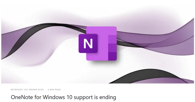 Picture of OneNote support ending