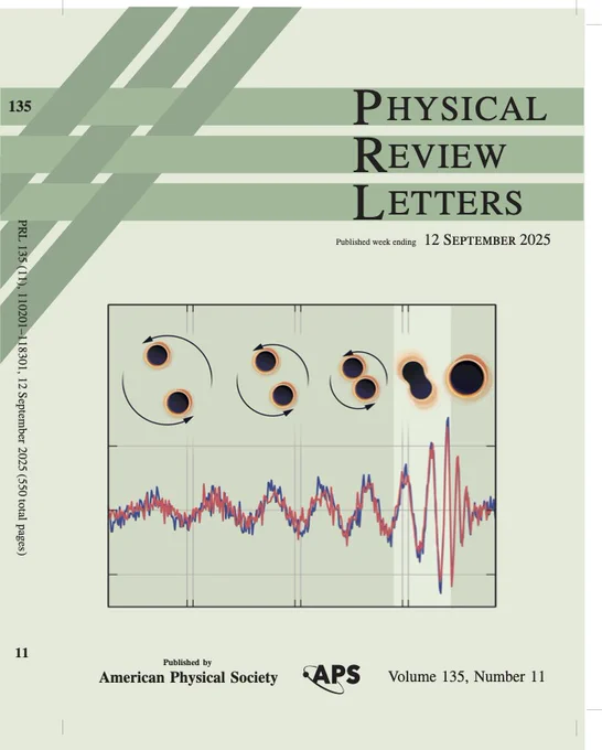 PRL cover with the caption in the tweet. The image shows an artist's rendering of the black hole merger and the corresponding gravitational-wave data.
