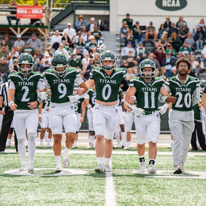 2025 Titan football captains (l tor): Dermot Smyth, Joey DeMaio, Matt Hansen, Danny Kent, Jahari Scott