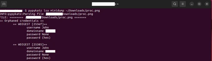 pypykatz lsa dump file of wsass