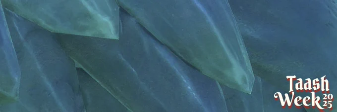 A close-up of Taash's scale armor. On the bottom right corner, the text reads "Taash Week 2025".