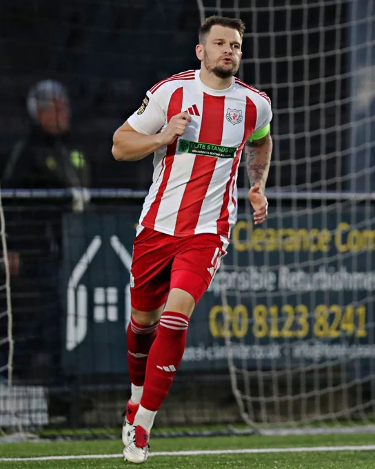 Jamie Breese in action for Holywell Town. 