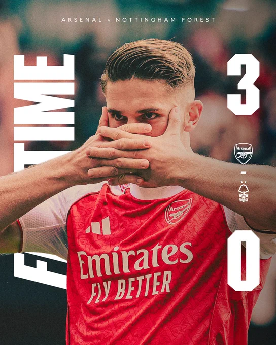 Full Time: Arsenal 3-0 Nottingham Forest