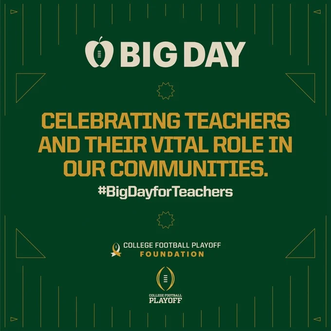 Graphic text celebrating teachers with hashtag #BigDayforTeachers.