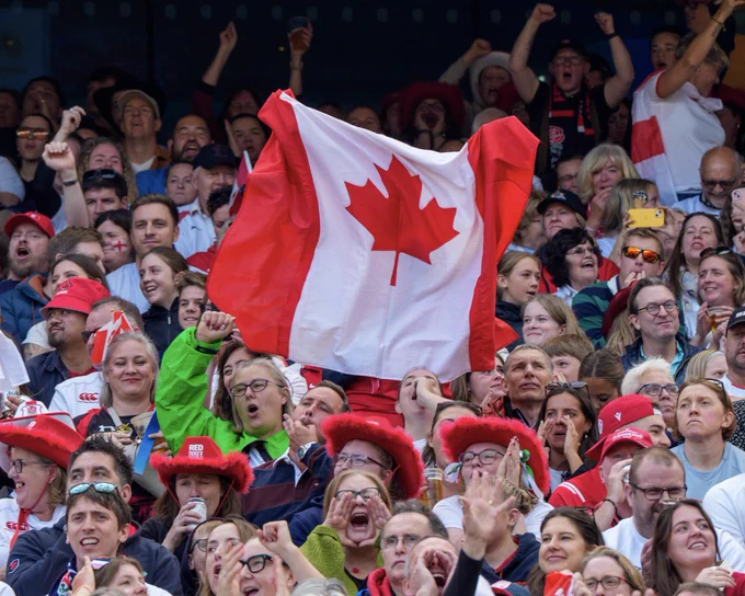 Prime Minister Carney cheers on the Canadian Women’s Rugby Team at the Rugby World Cup Final in London, England.