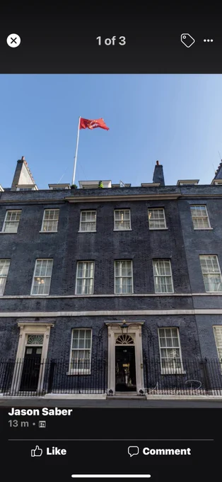 The Middlesex flag bought by local Middlesex people being raised over 10 Downing Street on May 16th in honour of the fallen of the Middlesex Regiment, which includes the 13th Middlesex (Queen’s Westminster), this year it was refused to be raised by the new Government.