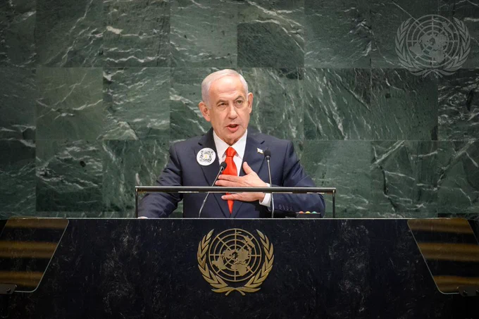 Israeli PM Benjamin Netanyahu at the UN General Assembly, 26 September 2025 | UN Photo/Loey Felipe (compliant with UN Photo Usage Guidelines' fair use terms)