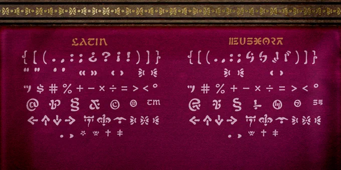 Punctuation and symbols comparison chart for Nabouveau Latin and Futhork fonts.
