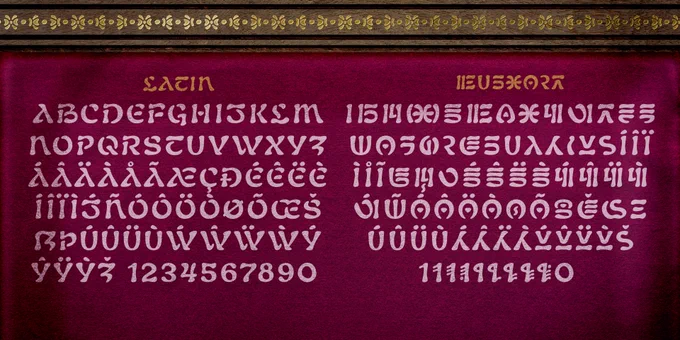 Alphabet comparison chart for Nabouveau Latin and Futhork fonts.