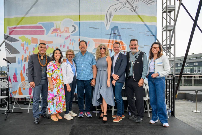 Group photo with Mayor Harrell at the Waterfront Grand Opening Celebration