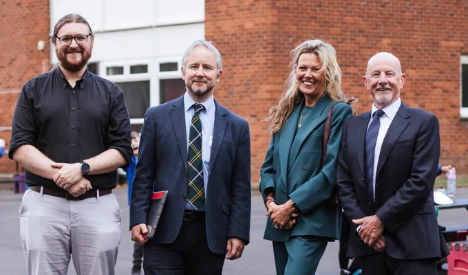 (l-r) Dr Jack Parkinson, Professor Quintin Cutts, Dr Patricia Turner, Dr Ewan Kirk visit Kelvindale Primary School for the launch of the Turner Kirk Centre for Spatial Reasoning
