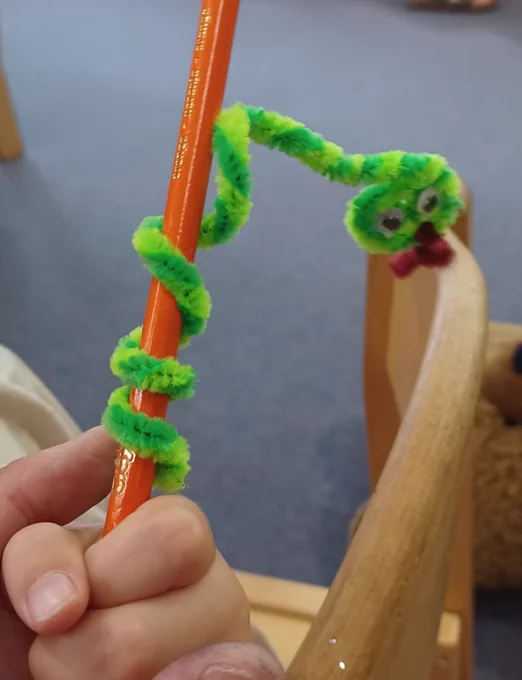 Photograph of a snake pipe cleaner craft.