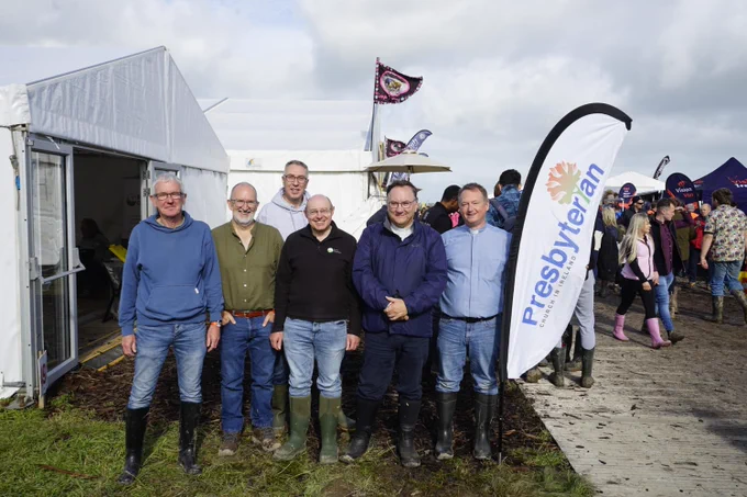 A photograph of me (second on the left) with fellow Presbyterians at the Championships, Rev Jonathan Currie of Kilkenny Presbyterian, Tom Dowling, Irish Mission Worker in Kilkenny, Rev Wallace Moore from Corboy & Mullingar, our Rural Chaplain, Rev Kenny Hanna, and our local minister here in Tullamore Rev William Hayes.