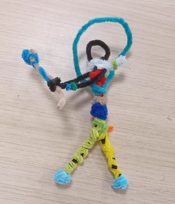 Photograph of a pipe cleaner character crafted at Ash Library