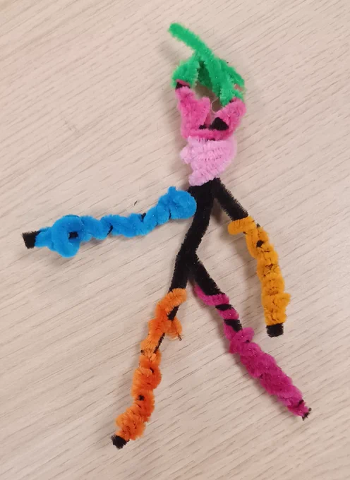 Photograph of a pipe cleaner character crafted at Ash Library