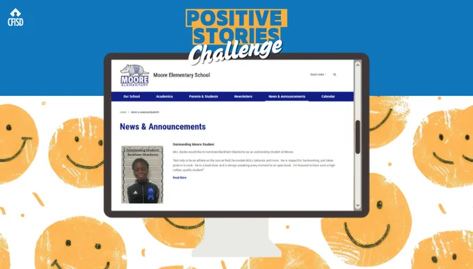 positive stories challenge post on moore elementary's website